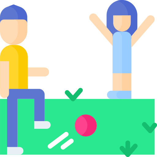 Zeichnung zweier Kinder, die Ball spielen